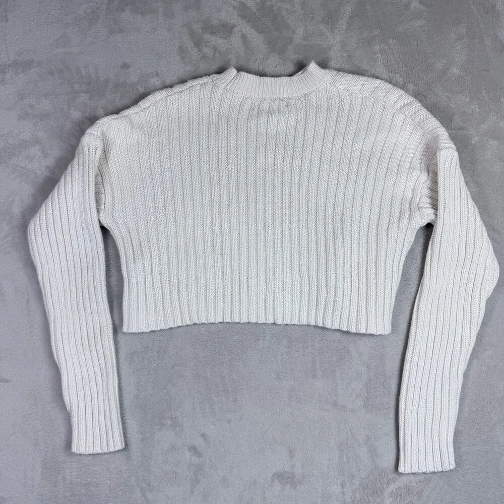 Forever 21 Womens Ribbed Mock Neck Cropped Sweater Cream White Size S